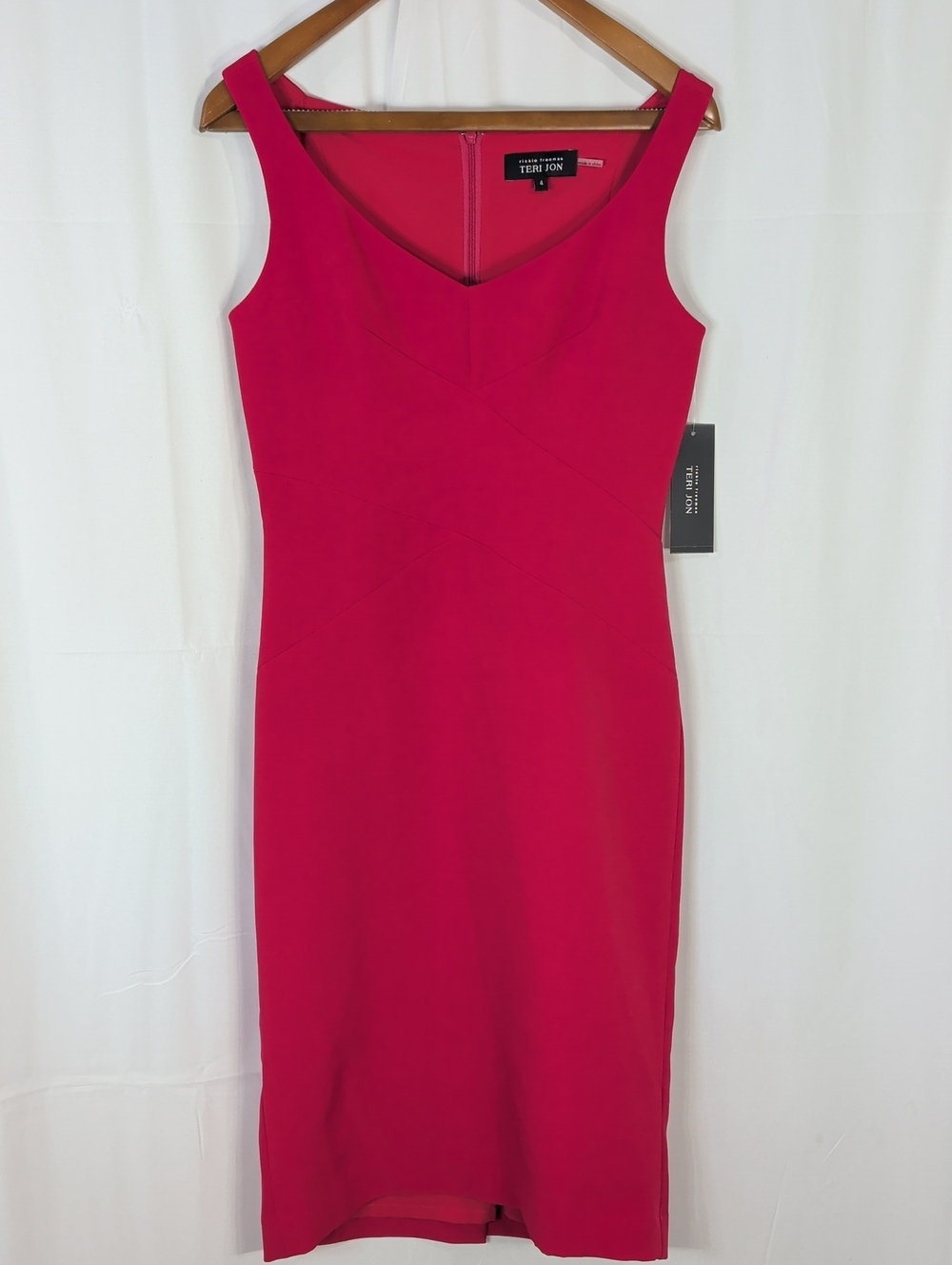 Teri Jon Hot Pink V-Neck Sheath Dress